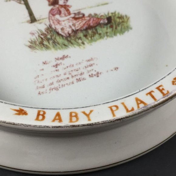 Heavy Antique English Porcelain Mother Goose Baby Dish Alphabet Little Miss Muff - Picture 5 of 7